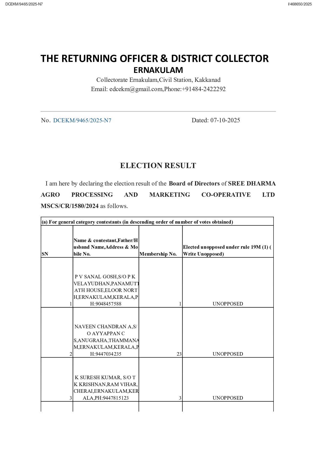 sree dharma election result page 0001